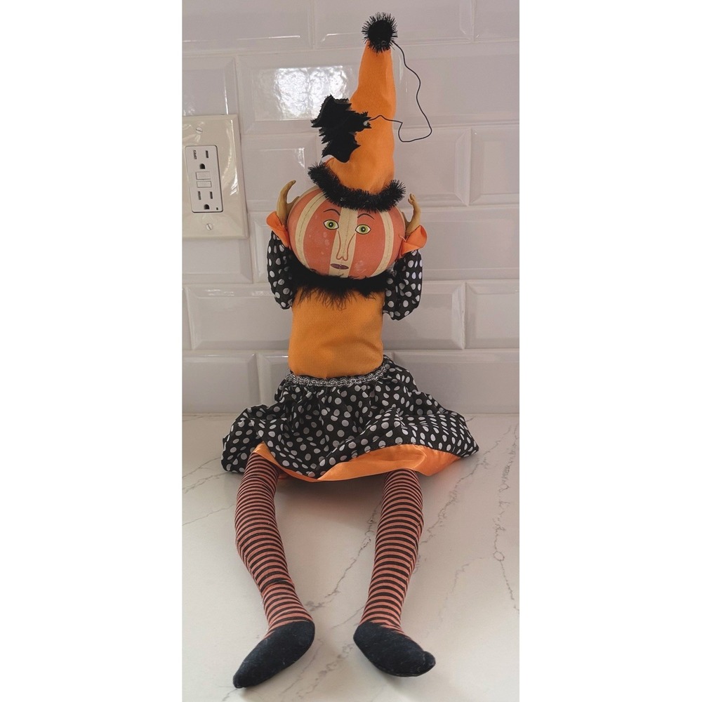 2014 Halloween Pumpkin Witch Bat Joe Spencer Shelf Sitter Folk Art Holiday - Picture 3 of 10